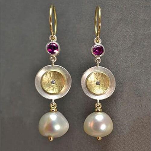 Dainty Vintage Two-Tone Disc Simulated-pearl Earrings for Women Retro Bohemian Brincos Earrings Bijoux Jewelry Gifts