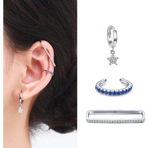 Modian 1 PCS Ear Cuff 100% 925 Sterling Silver Fashion Charm Sparkling Rainbow Crystal Clip Earrings For Women Fine Jewelry Gift