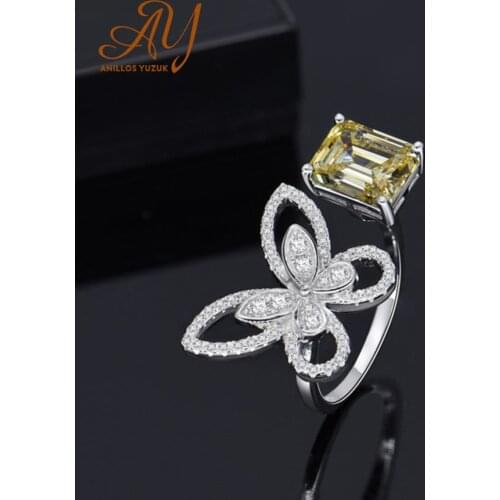Anillos Yuzuk 925 Sterling Silver Sparkling Created Moissanite High Carbon Diamond Butterfly Open Size Rings Fine Jewelry Gifts