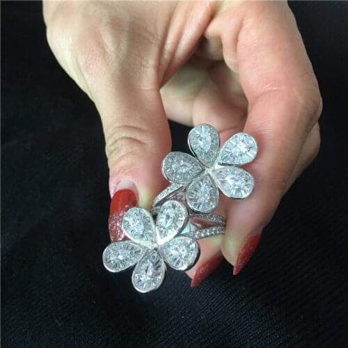 Vecalon Statement Big Flower ring 925 Sterling Silver AAAAA Cz Engagement wedding band rings For women Bridal Party Jewelry