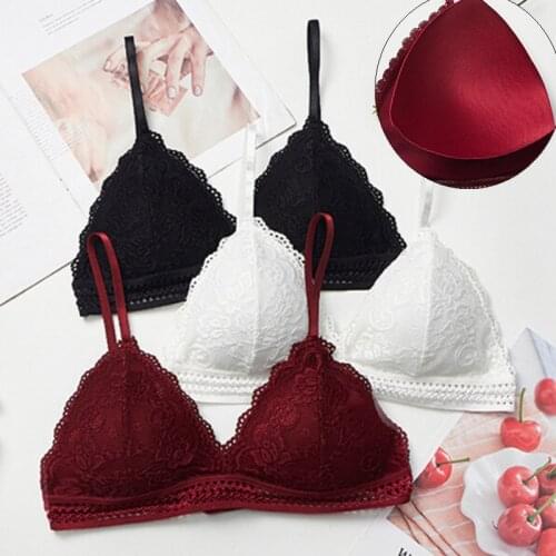 French Style Lace Bra Girls Triangle Cup Deep V Wireless Underwear Soft Thin Seamless Bra Wireless Bras For Women Bralette