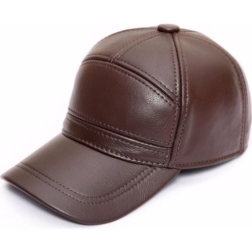 Cowhide mens baseball cap autumn and winter duck tongue hat outdoor leisure leather sunshade hat