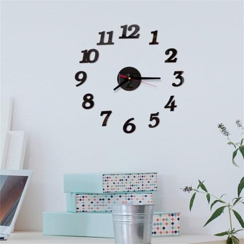 Brand New 3D DIY Wall Clock Home Modern Decoration Crystal Mirror Art Sticker Digital Display Modern European Style Home Art