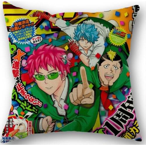 Saiki Kusuo Pillowcase Cotton Linen Fabric Square Zippered Pillow Cover For Office Family Decoration 45X45cm Eco-Friendly