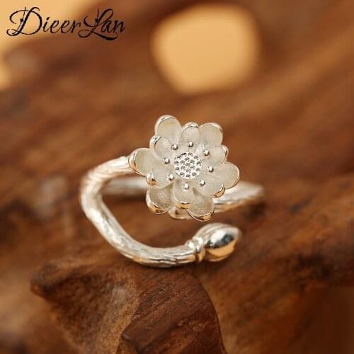 New Trendy Personality Punk Lotus Flower Rings For Women Lady Resizable Size Rings Party Jewelry Charm Gifts 2021