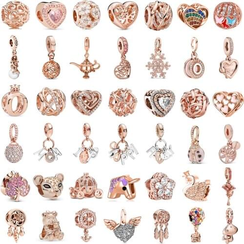 New Fashion Charm Original Rose Gold Rose Hot Air Balloon Beads Suitable for Original Pandora Ladies Bracelet Jewelry Gift