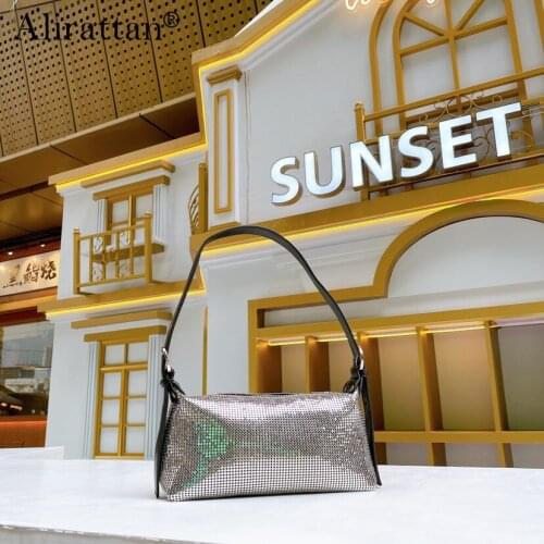 Solid Color Aluminum Design PU Leather Underarm Shoulder Bags For Women 2021 New Fashion Brand Ladies All-match Handbag
