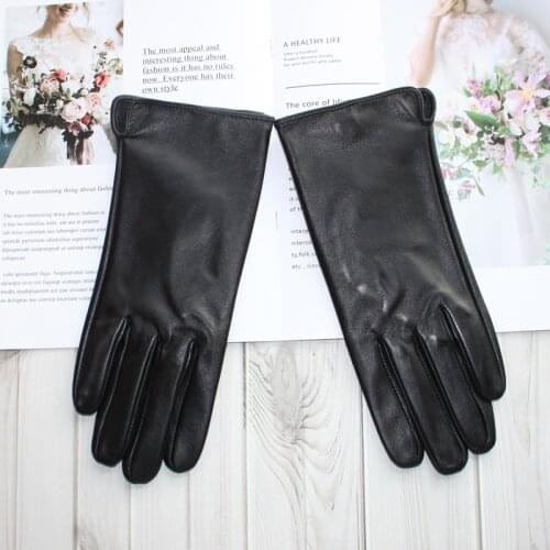 New womens sheepskin gloves leather unlined thin silk lining straight plate outdoor driving riding gloves spring and autumn