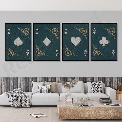 Poster Ace Heart, Ace Diamond, Ace of Spades Poster, Playing Card Art Deco Casino Poster