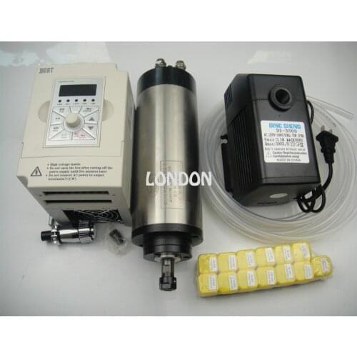 CNC spindle kit ER11 diameter 80mm 220V 1.5KW water cooling spindlemotor+ water pump+water pipe+ 1.5kw inverter+ ER11 collets