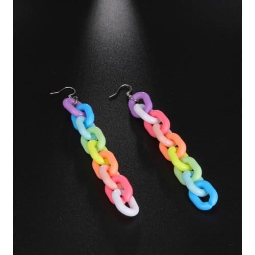 Sipuris Candy Color Acrylic Earrings Long Chain Personality Statement Earring For Women Rainbow Geometric Jewelry Party Gift New