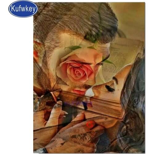 Violin flower diamond painting cross stitch full square Diamond embroidery 3D diy diamond mosaic men and woman kiss picture