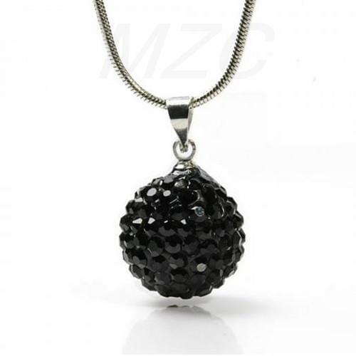 Thd32310mm 10Pcs/Lot Black Disco Pave Ball Pendant New Silver Plate Chain crystal Necklace