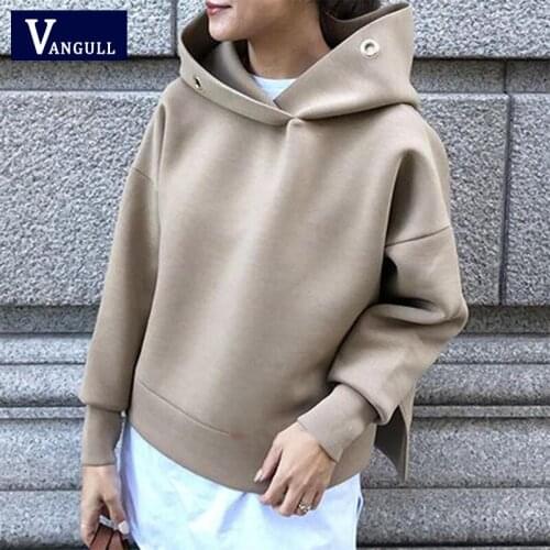 Vangull Winter Thicken Warm Women Hooded Fleece Sweatshirts Casual Long Sleeve Side Split Loose Female Outwear Tracksuits 2020