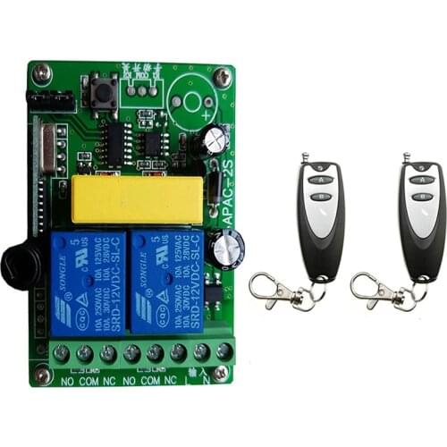 433MHz Universal Wireless Remote Control AC 220V 2CH 10A Relay Receiver Module RF Switch for Gate Garage opener
