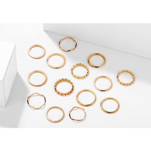 Vintage 14PCS/Set Gold Color Knuckle Rings Set For Women Geometric Round Twist Weave Finger Ring Female Fashion Jewelry