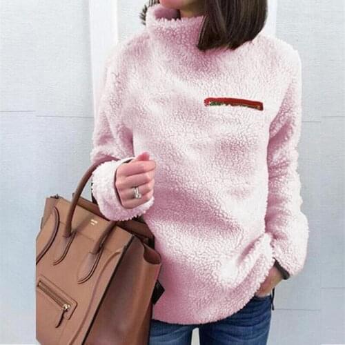 2021 Autumn Winter Women Fashion Turtleneck Sweater Pullover Fluffy Fleece Warm Long Sleeve Ladies Zip Solid Sweaters Pullover