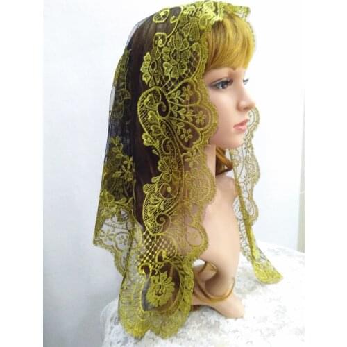 Gold Women Lady Lace Veil for Wedding Head Decoration Lace Mantilla