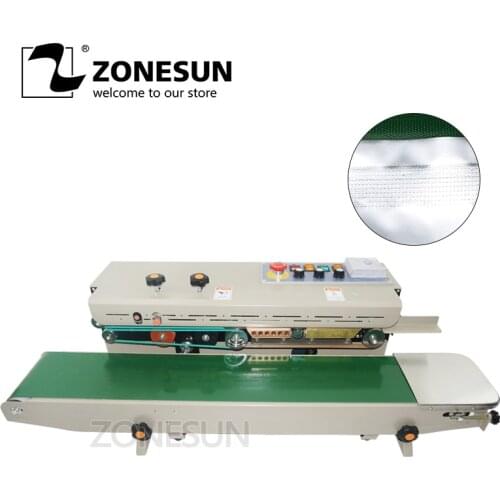 ZONESUN 1000 plastic pillow-type sachets barriers bags etcsoild ink continuous band sealer sealing machine