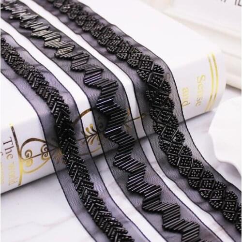 10Yards Beading Pearl Trims Beaded Ribbon For Sewing Clothing Collar Headdress Accessories Black Mesh Lace Decoration