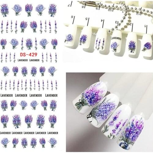 12.8cm*5.4cm 1 Sheet Lavender Flower Water Decals Purple Blooming Flower Nail Transfer Decals Nail Art Water Seal Water Slide