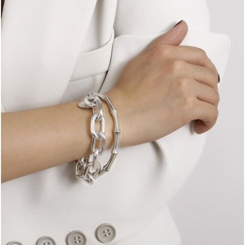 2Pcs Punk Metal Bracelet Women Chain Link Creative Bamboo Bracelet Bangle Lady 2020 New Bangle Bracelet Girl Party Jewelry