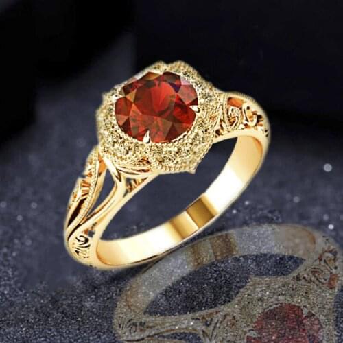 3 Color Fashion Inlaid Red Zircon Pattern Hollow Ring for Women Engraved Engagement Party Wedding Banquet Rings Jewelry
