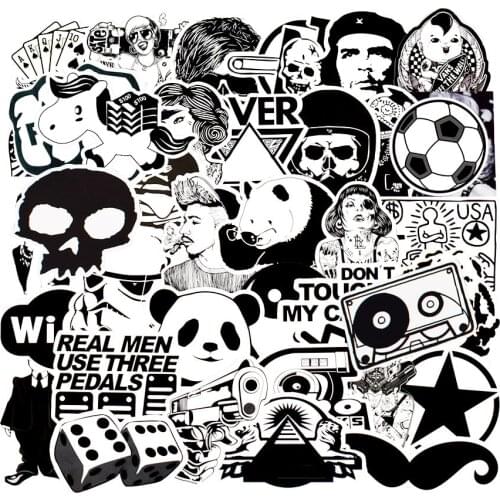 50 pcs Black and White Punk Anime Stickers Home Decor Sticker on Luggage Motor Bike Skateboard Wall Decals Stickers for Kids JDM