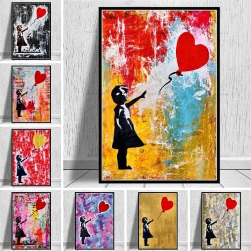 Abstract Banksy Graffiti Girl Holding A Love Balloon Canvas Painting Posters and Prints Wall Art Pictures Home Decoration Cuadro