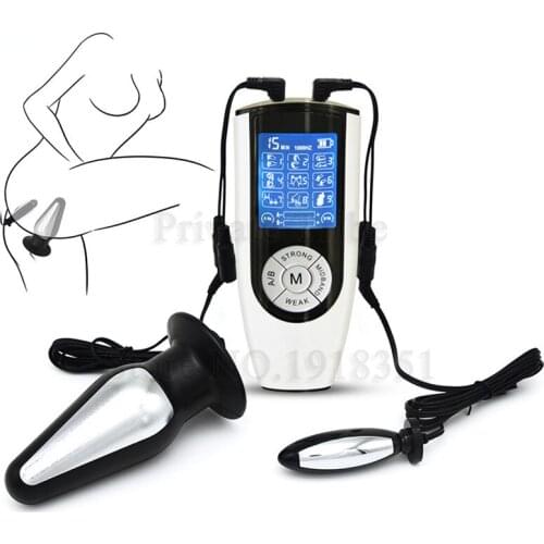 Adult Game USB Charging Electric Shock Double Anal Plug Electro Shock Vagina Anus Butt Plug Sex Toys for Men Women Couples