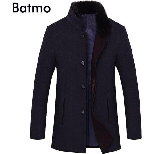 BATMO 2019 new arrival winter high quality wool trench coat men,mens gray wool jackets ,plus-size M-6XL,1658