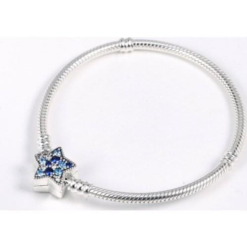 Authentic 925 Sterling Silver Pan Bracelet Creative Star Snake Bone Chain Star Button Basic Bracelet Fit Diy Charm Women Jewelry