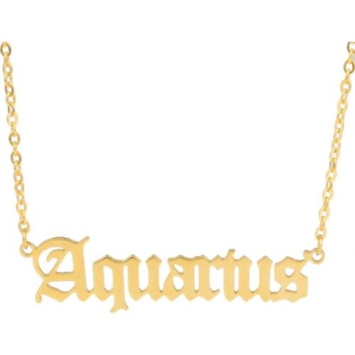 Chanfar 12 Zodiac Old English Letters Pendant Necklace Three Color Stainless Steel Chain For Men and Women