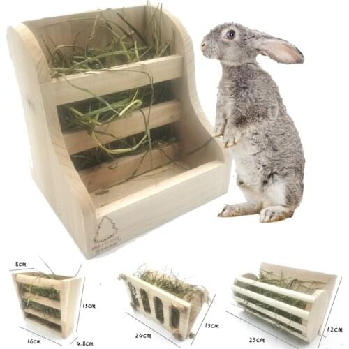 Wooden Rabbit Hay Feeder Small Animals Feeding Bowl Rack Feeding Watering Supplies For Guinea Pig Dishes Pet Feeder Accessories