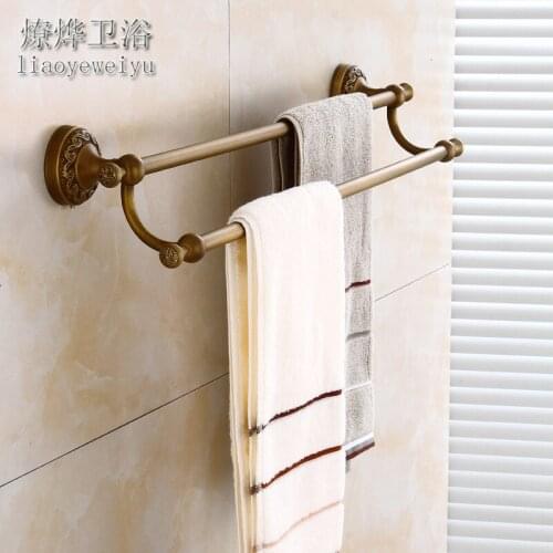 European Copper Antique Towel Double Bathroom Towel Bar Vintage Towel Rack Extension Carved Double