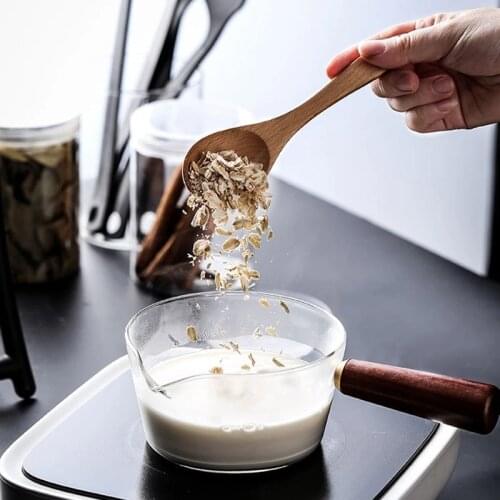 Soup Milk Pot Pan Borosilicate Glass Cooking Small Saucepan With Wooden Handle Cooker Gas Stove Home Cookware Kitchen Gadget