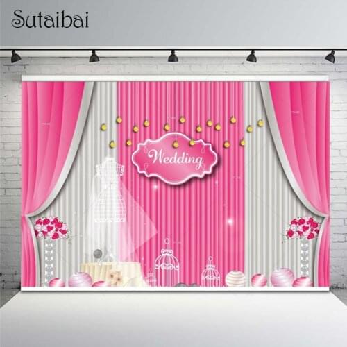 Beautiful Pink Curtain Wedding Ceremony Photography Backdrop Marriage Party Photo Background Decorations Supplies Photocall
