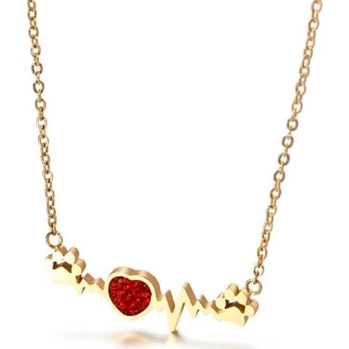 Red cubic zirconium love titanium steel necklace simple and versatile clavicle chain