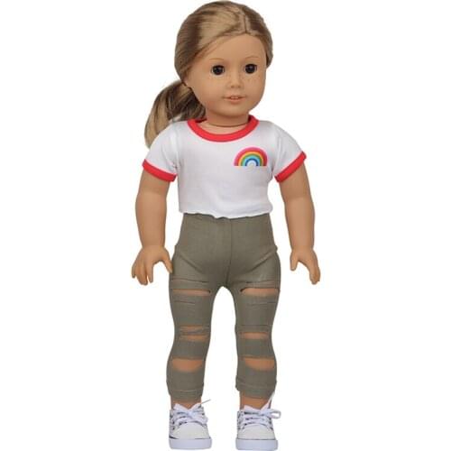 Doll Clothes Personalized Rainbow Shirt+Ripped Pant/Set Beggar Outfit Fit 18 Inch American For1/3 Bjd 43 Cm Reborn Baby Dolls