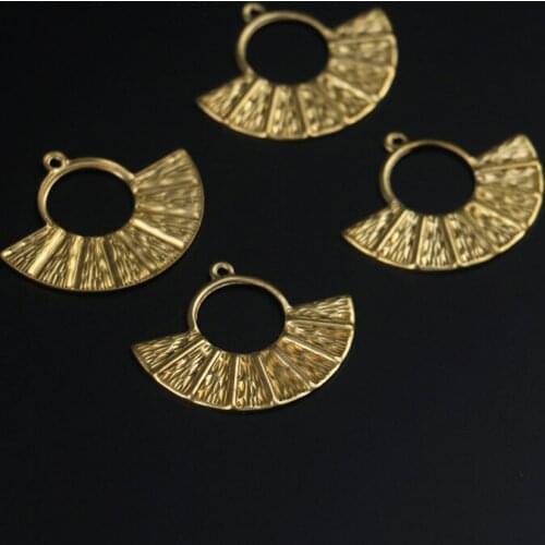Brass 37*29.8mm hollow fan-shaped one hanging double-sided embossed necklace earrings DIY jewelry accessories
