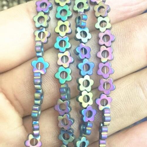 Frosted Matte 4 Colors Natural Stone Hematite 4 6 8 10mm Flower Shape Spacer Accessories Diy Jewelry Finding Making 15inch B3257