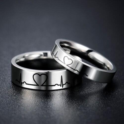 Fashion ECG Shape Ring Wedding Engagement Party Jewelry Accessories for Couple Wedding Bands Women Rings Wome Stainless Steel