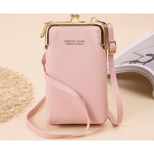 Fashion Ladies Mobile Phone Pouch PU Leather Handbags Zipper Messenger Shoulder Bags Simple Wallets for Women Female Card Holder