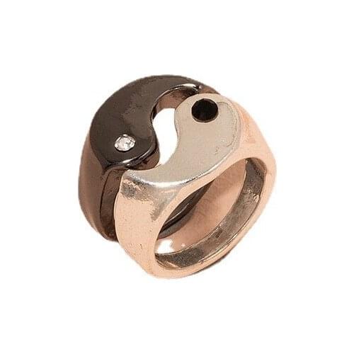 Ins Trendy Gold Chinese Yin Yang Men Rhodium Two Tone Irregular Minimalism Finger Rings Korean Fashion Women Party Jewelry