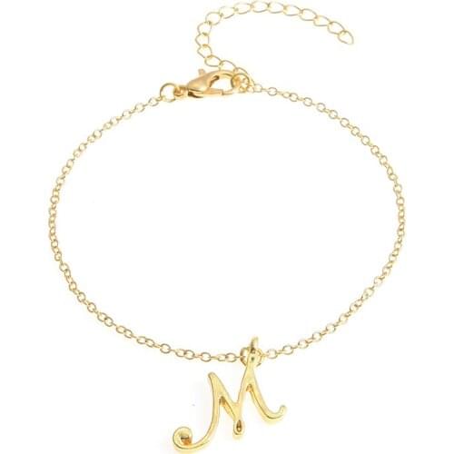 Monogram Cursive Initial M Name Bracelet Swirl English Alphabet Letter Initials Text Character Chain Bracelets Gift for Friends