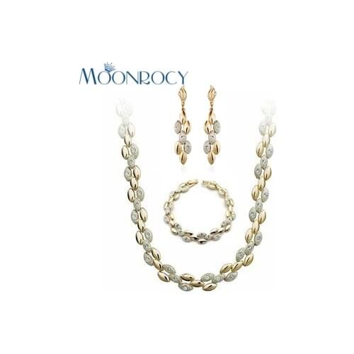 MOONROCY Free Shipping Fashion Crystal Necklace Earrings Bracelet jewelry Set Zirconia Rose Gold Color Jewelry Gift for Women