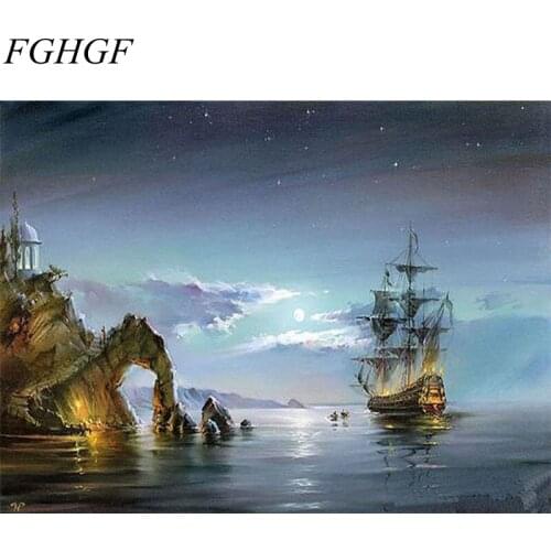 FGHGF Frameless Europe Vintage Street DIY Painting By Numbers Landscape Home Decor Wall Art Hand Painted Oil Painting