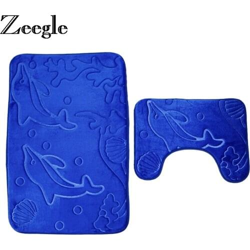 Zeegle 2Pcs bath Mat Set Embossing Bathroom Carpet Bath Rugs Non-slip Mat For Toilet Bathroom Floor Mats Shower Mat Bathroom Rug