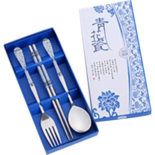 Portable Cute Dinnerware Set Stainless Steel Tableware Suit Traditional Chopsticks Spoon Fork With Travel Box