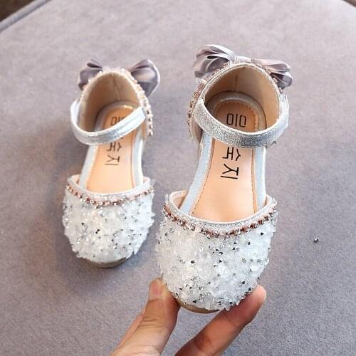 New Children Princess Shoes Baby Girls Flat Bling Rhinestone Leather Sandals Fashion Sequin Soft Kids Dance Party Sparkly Shoes